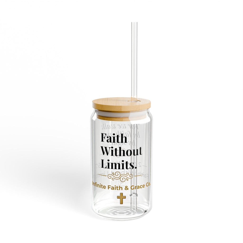 Faith Without Limits™ 16 oz Glass Can Cup with Bamboo Lid & Glass Straw