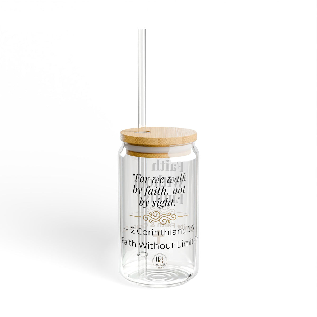 Faith Without Limits™ 16 oz Glass Can Cup with Bamboo Lid & Glass Straw