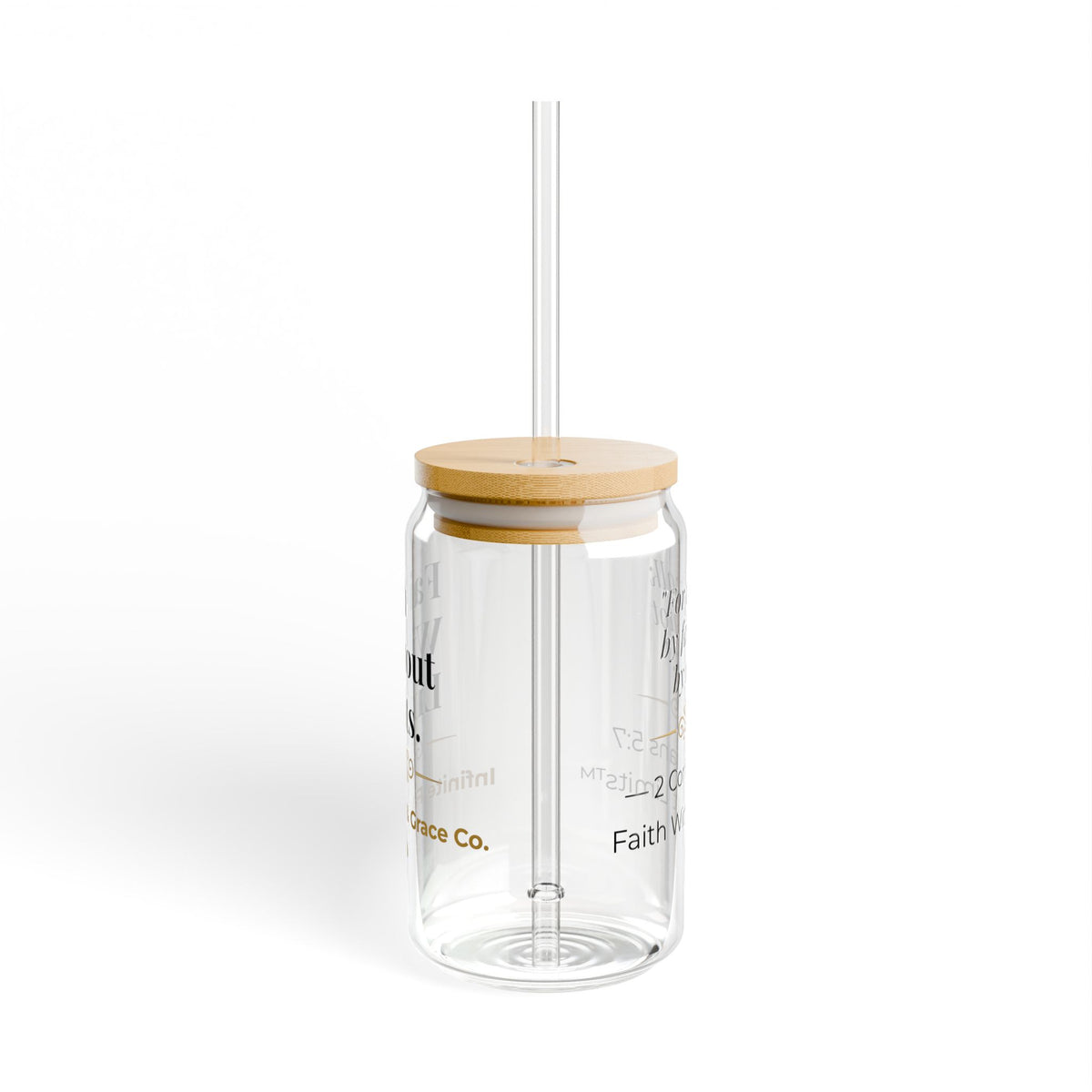 Faith Without Limits™ 16 oz Glass Can Cup with Bamboo Lid & Glass Straw