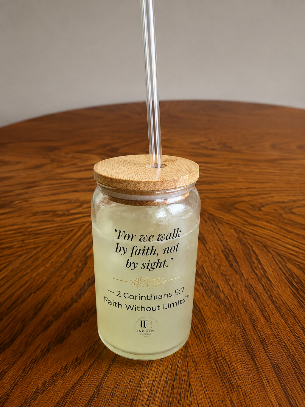 Faith Without Limits™ 16 oz Glass Can Cup with Bamboo Lid & Glass Straw