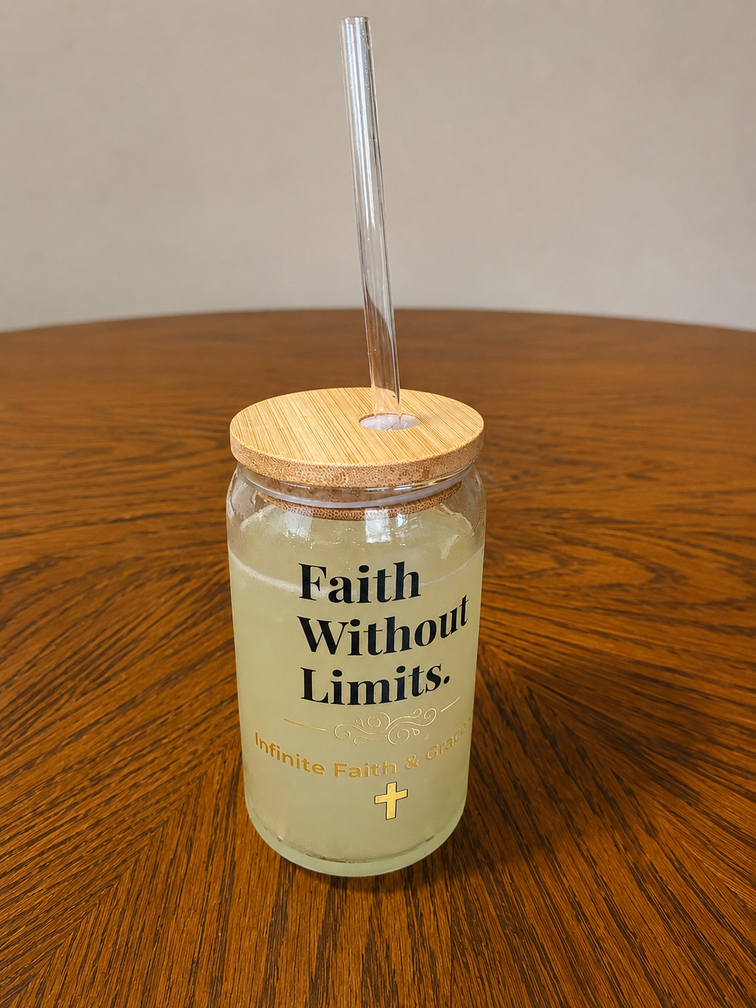 Faith Without Limits™ 16 oz Glass Can Cup with Bamboo Lid & Glass Straw