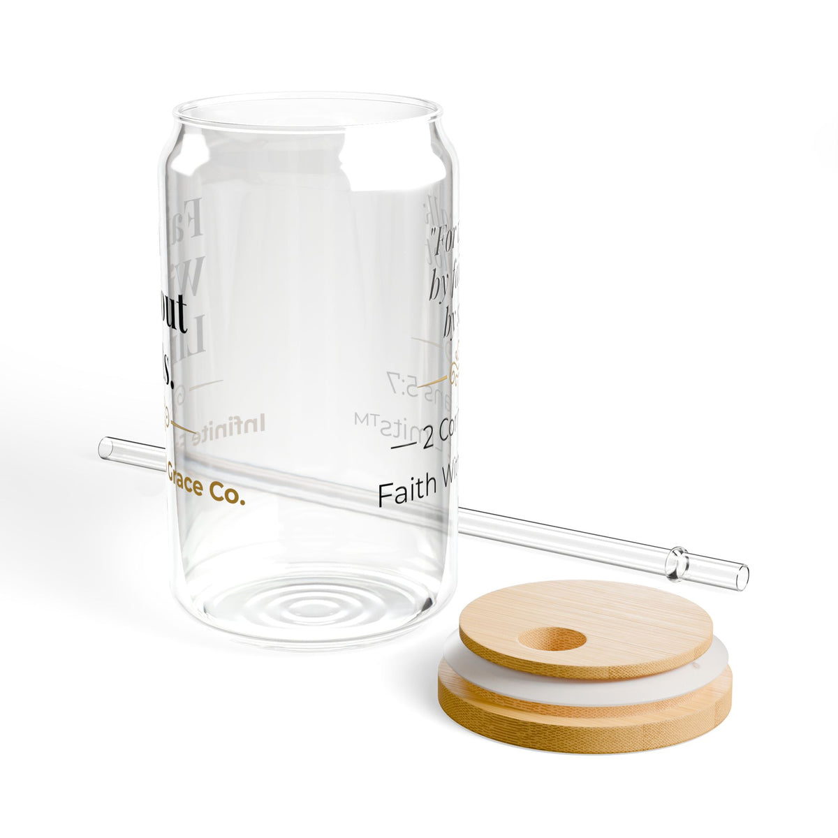 Faith Without Limits™ 16 oz Glass Can Cup with Bamboo Lid & Glass Straw