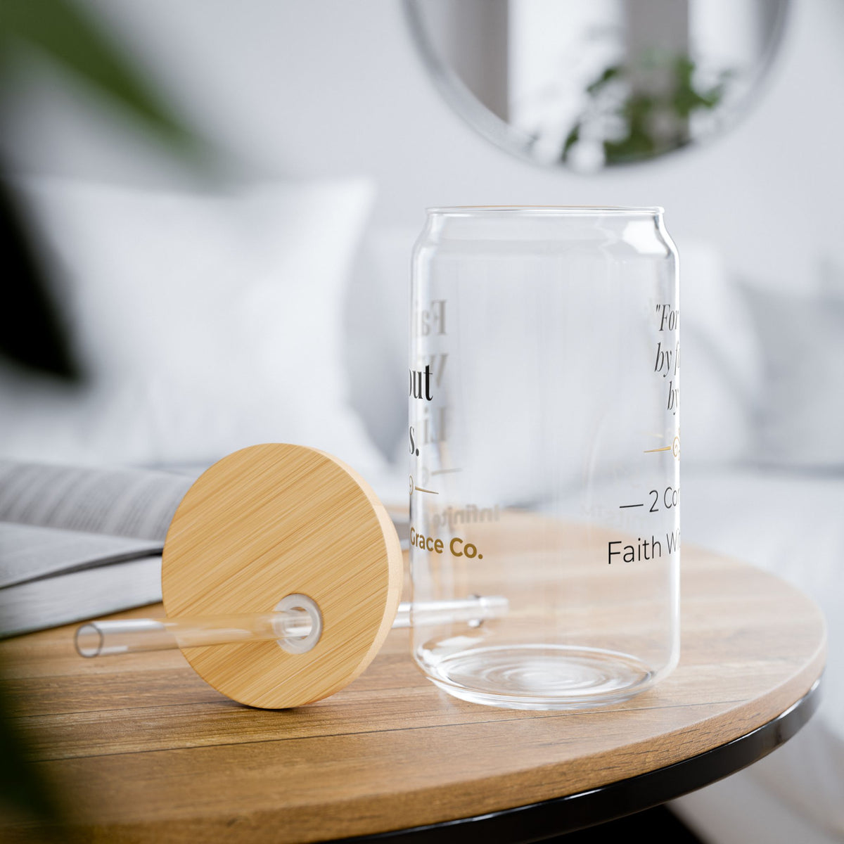 Faith Without Limits™ 16 oz Glass Can Cup with Bamboo Lid & Glass Straw